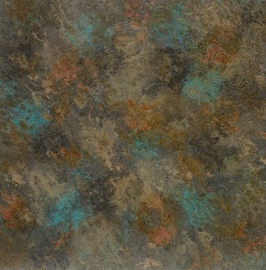 18x18 wrapped canvas features abstract splotches of brown, tan, blue and orange.